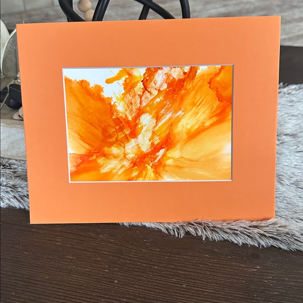 Hand crafted original orange alcohol ink wall decor painting